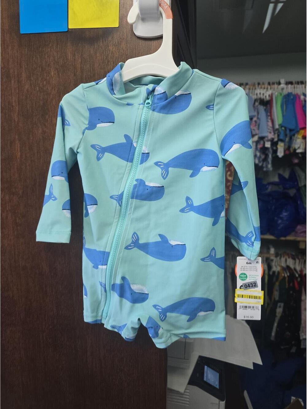 Carter's Light Blue & Blue Whale Print Long Sleeve Swimsuit
